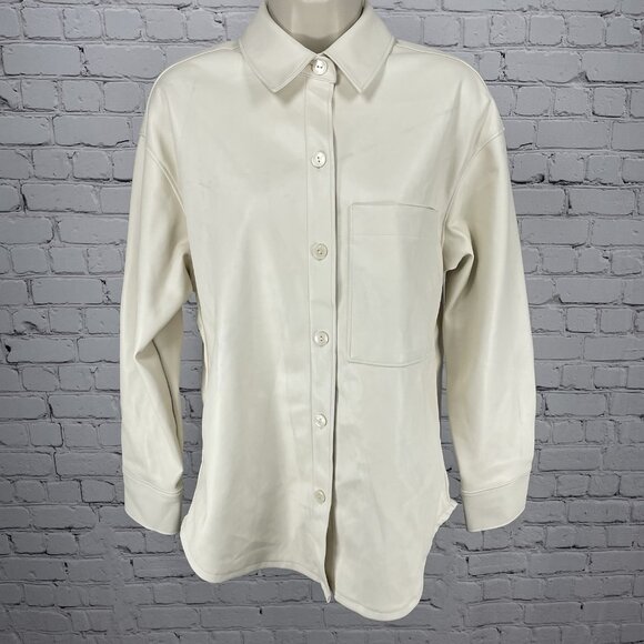 Abercrombie & Fitch Ivory Faux Leather Oversized Shacket Jacket Size Small S - Picture 1 of 15